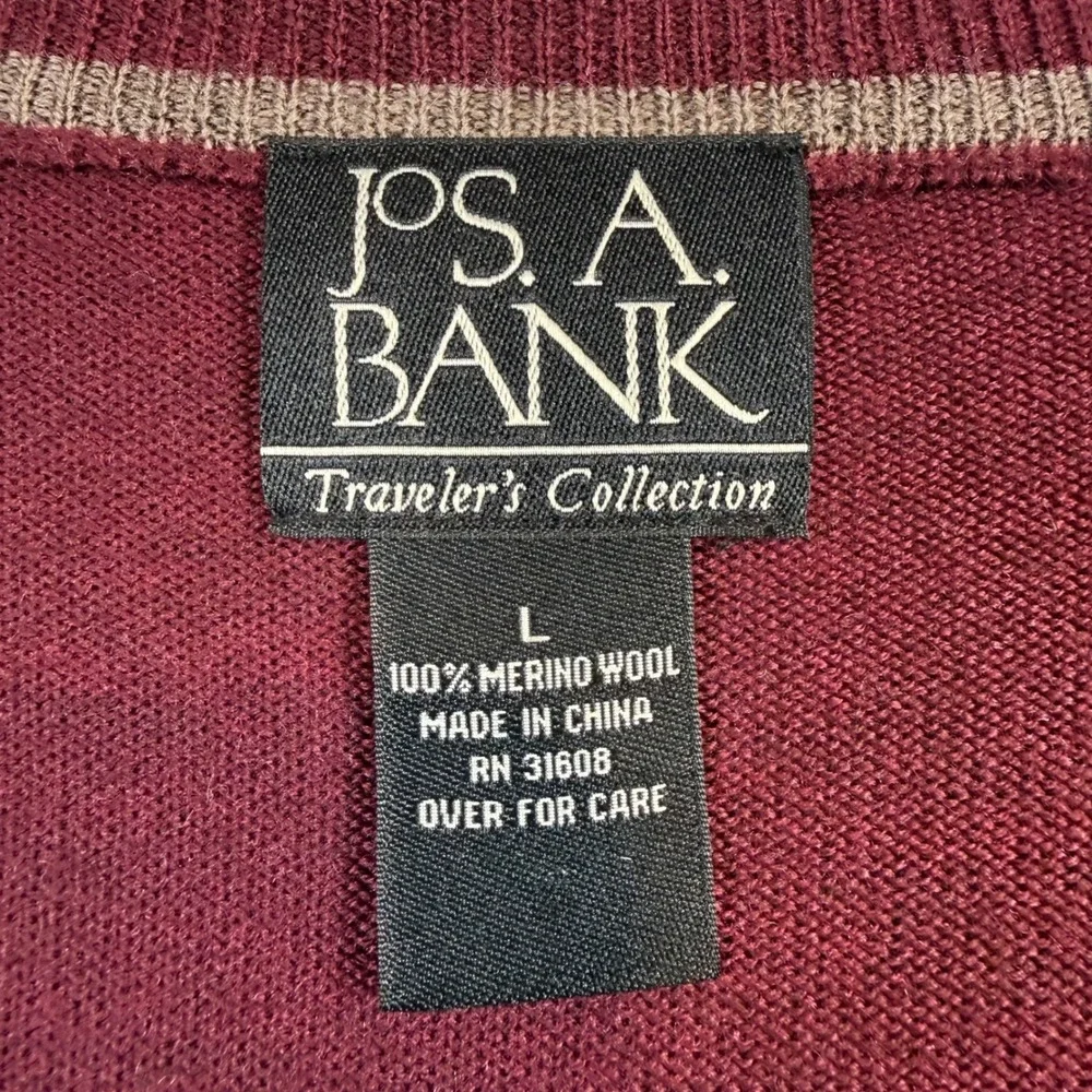 Jos. A. Bank V-Neck Sweater Mens Large‎ Burgundy 100% Merino Wool